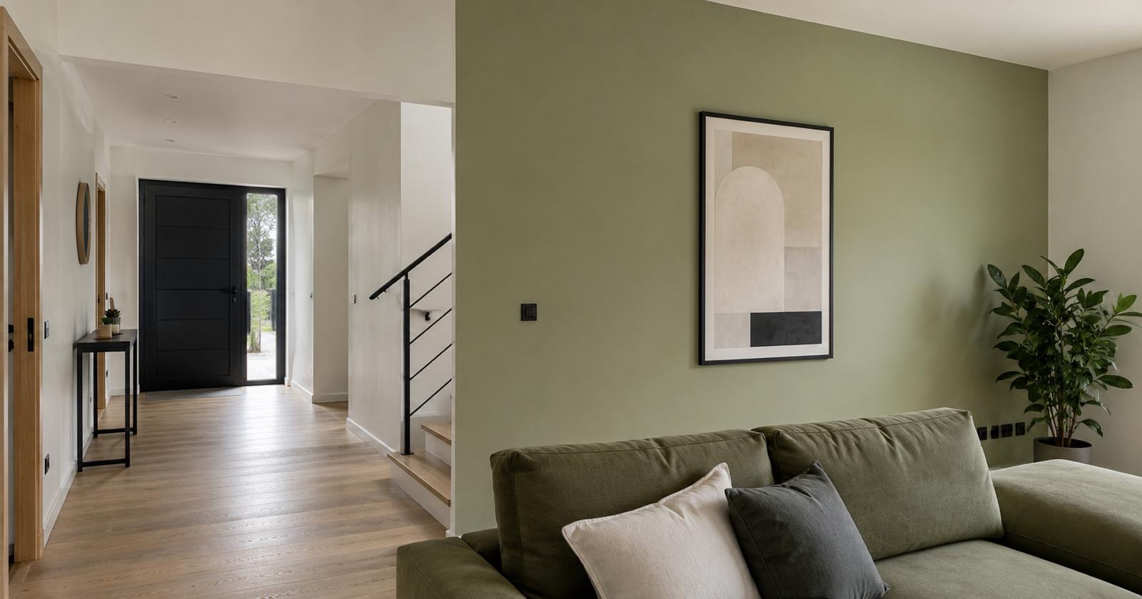 Intérieur peint par AES SERVICES, mur vert sauge, finitions soignées à Bourges