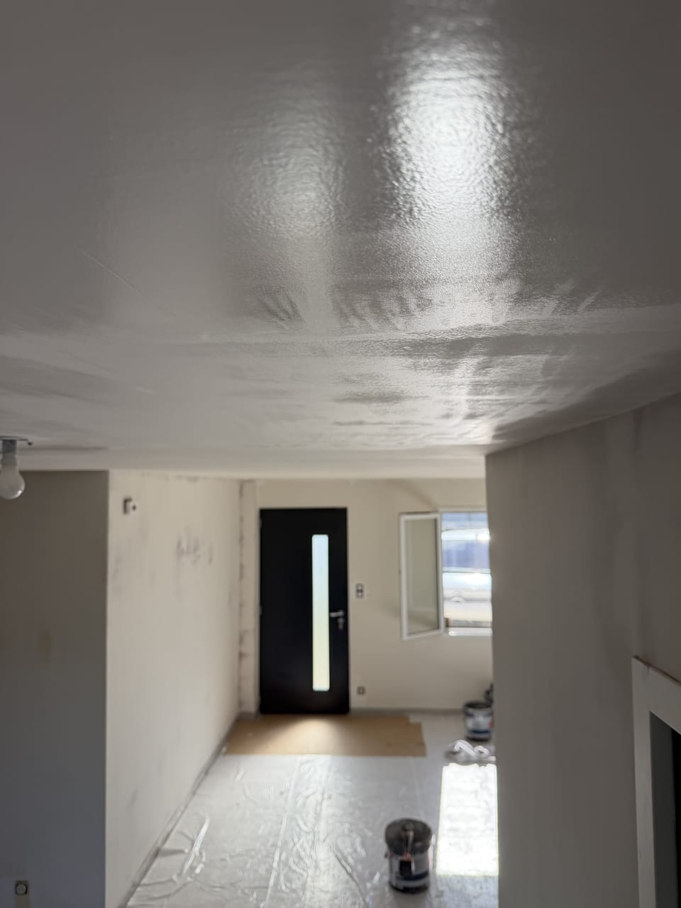 Entrée avec plafond laqué brillant et porte vitrée, peinture soignée à Bourges (18)